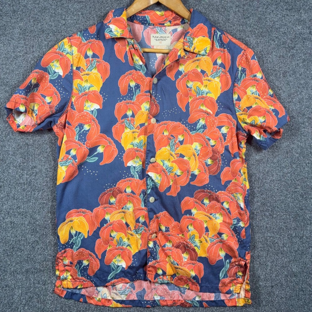 Nudie Jeans Shirt Extra Small Short Sleeve Button Up Hawaiian Floral Lyocell